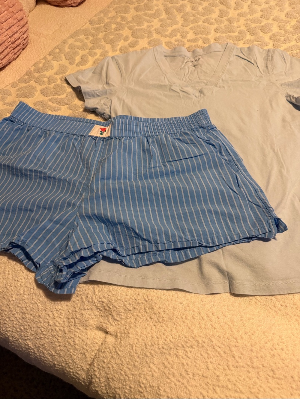 Universal Thread Light Blue Striped Lounge Short Set